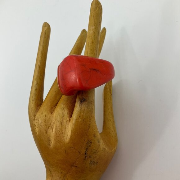 VTG New N/tags Chunky Artisan Handmade Orange Red Ceramic Ring Plus Size 9-9.5 - Picture 2 of 6